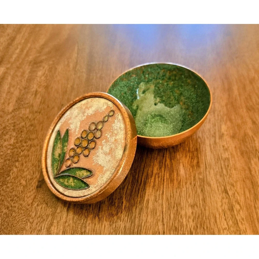 Vintage Copper Cloisonné Flower Enamel Trinket Dish